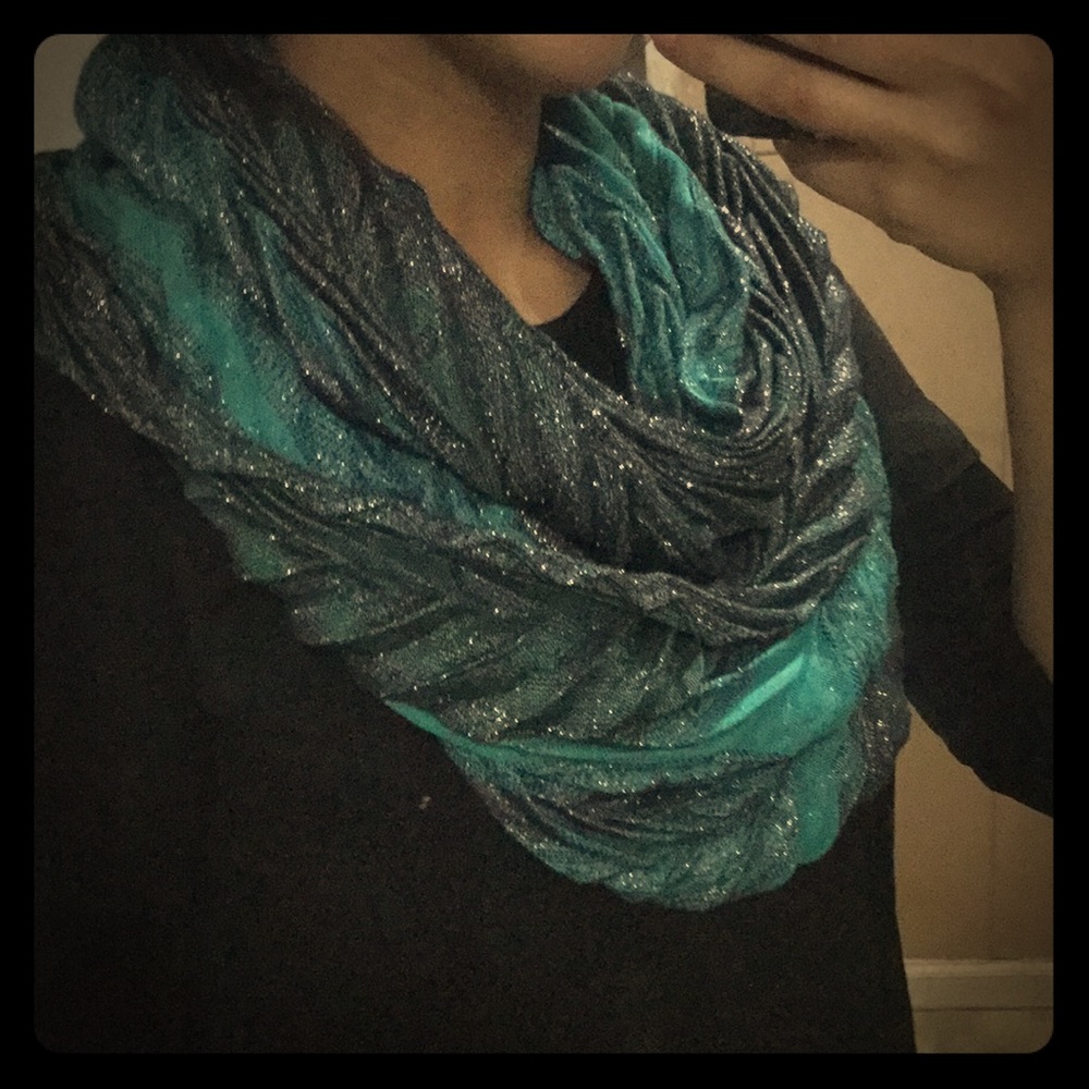 Elegant Teal and Navy Shimmer Infinity Scarf - Women Accessories